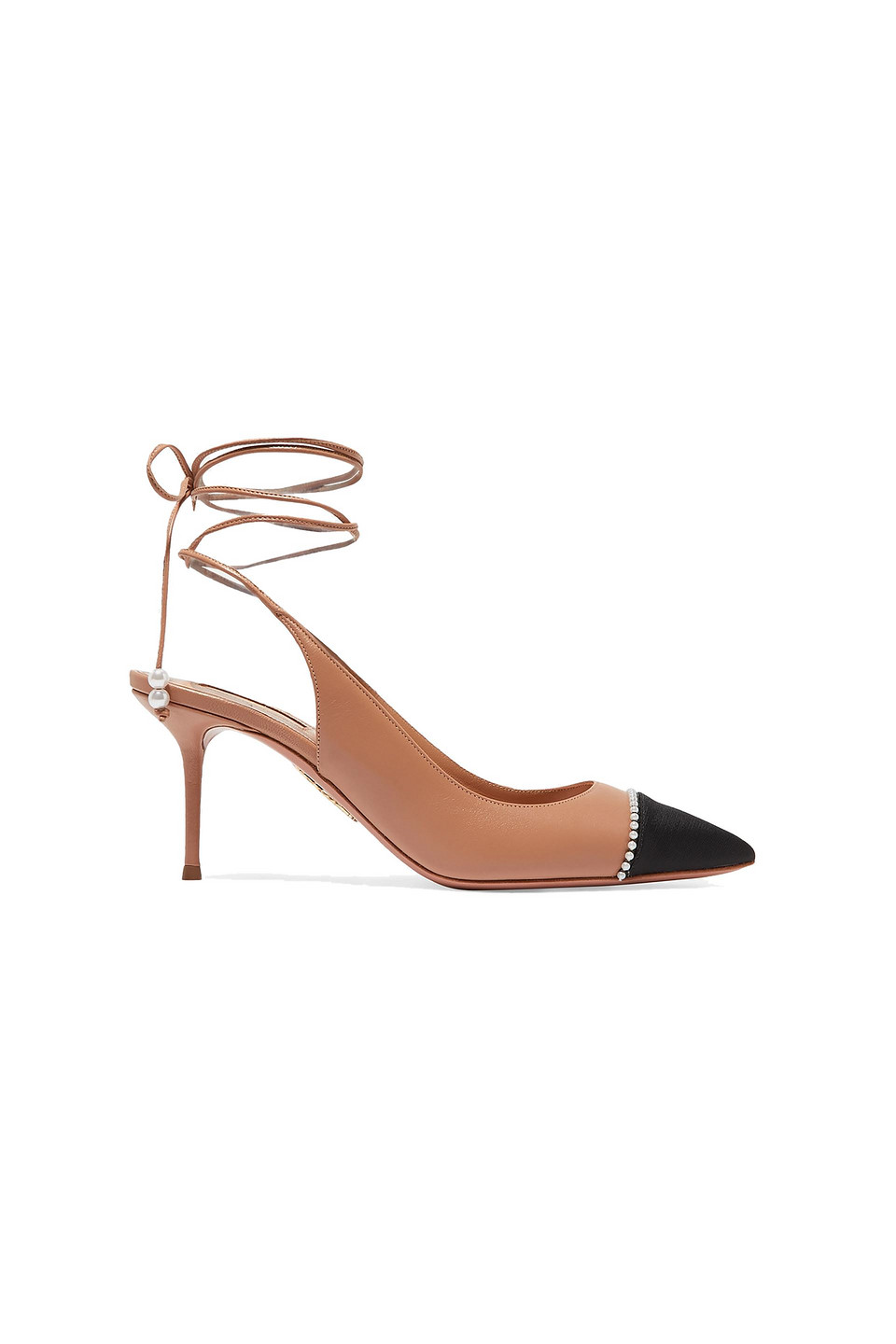 Aquazzura Woman Faux Pearl-embellished Leather And Grosgrain Pumps Antique Rose Size 38