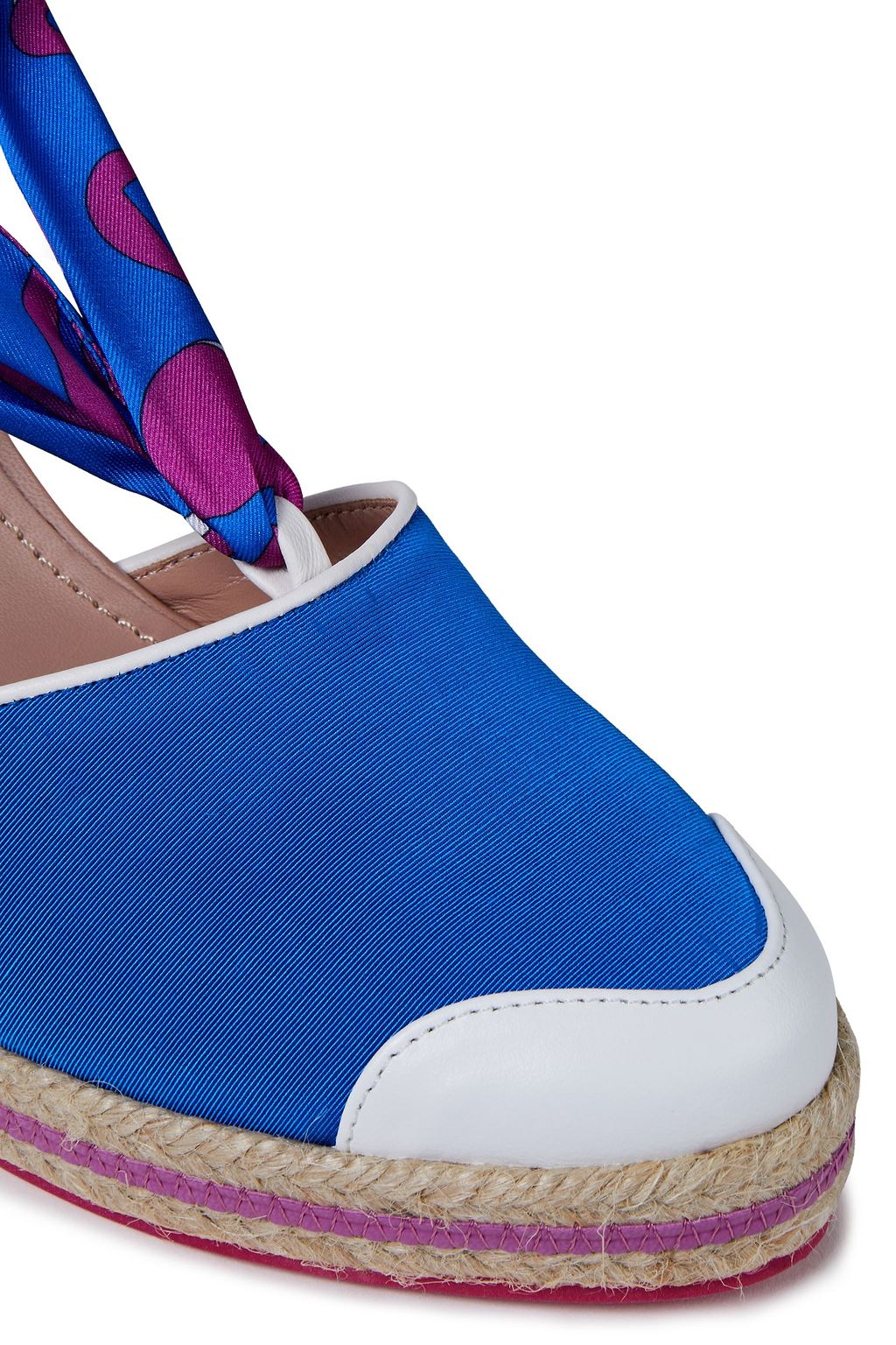 PUCCI Leather-trimmed printed twill and grosgrain wedge espadrilles
