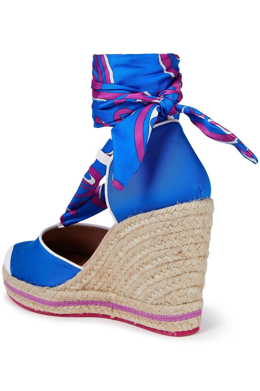 PUCCI Leather-trimmed printed twill and grosgrain wedge espadrilles