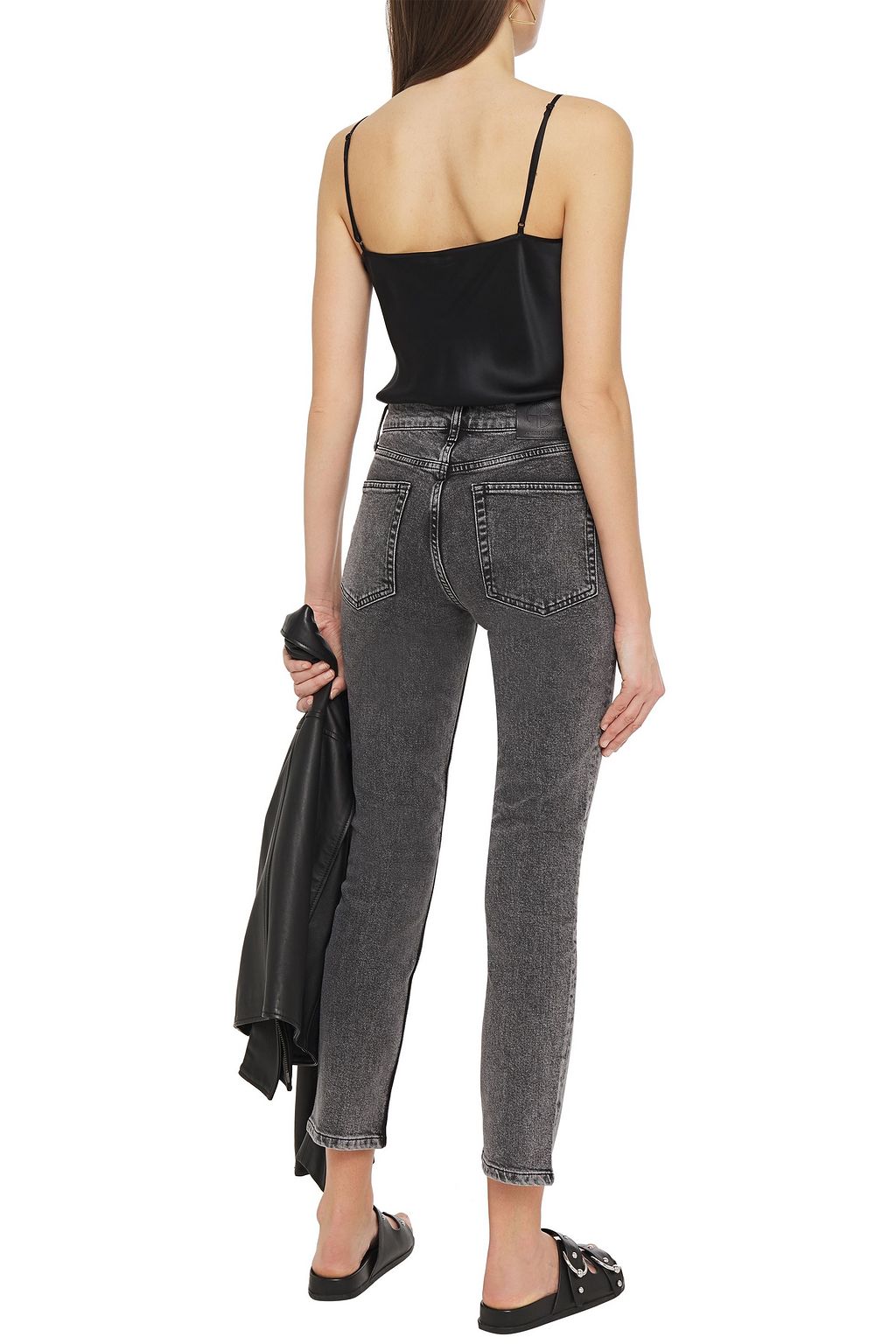 ANINE BING Frida cropped acid-wash high-rise slim-leg jeans