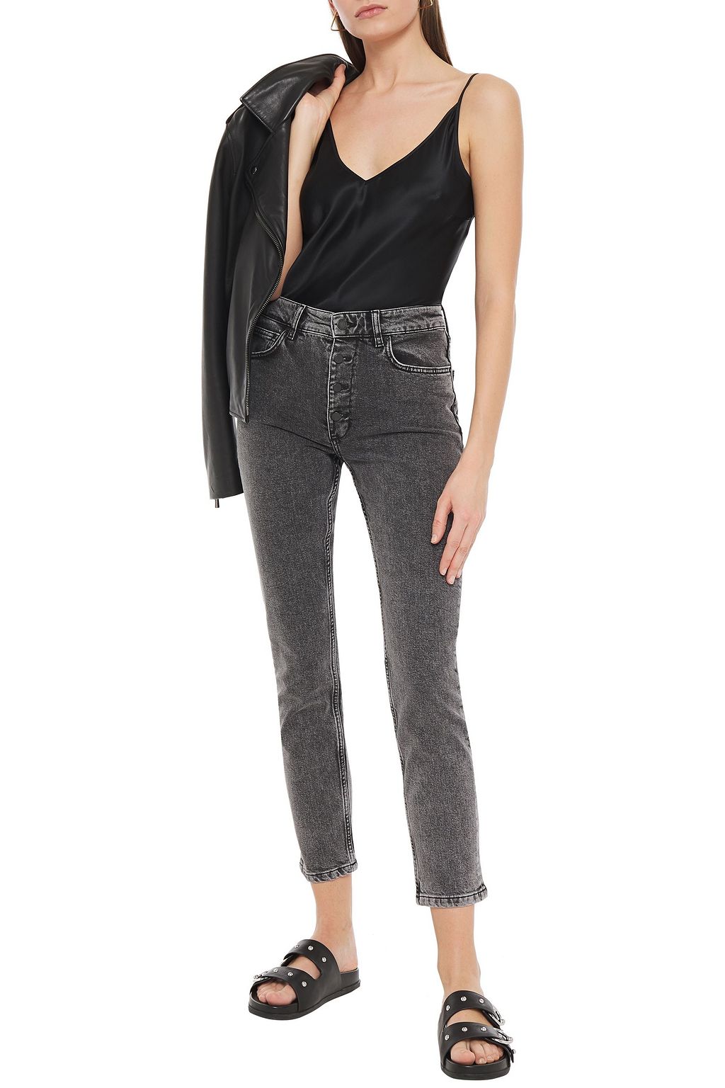 ANINE BING Frida cropped acid-wash high-rise slim-leg jeans