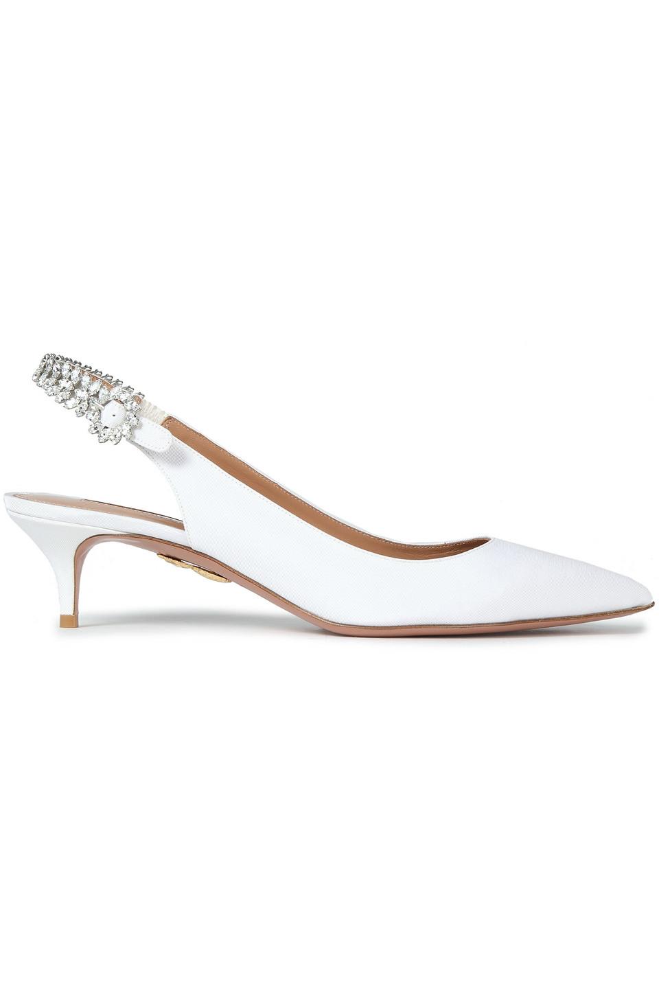 Aquazzura Woman Portrait Of A Lady Crystal-embellished Grosgrain Slingback Pumps White Size 36.5
