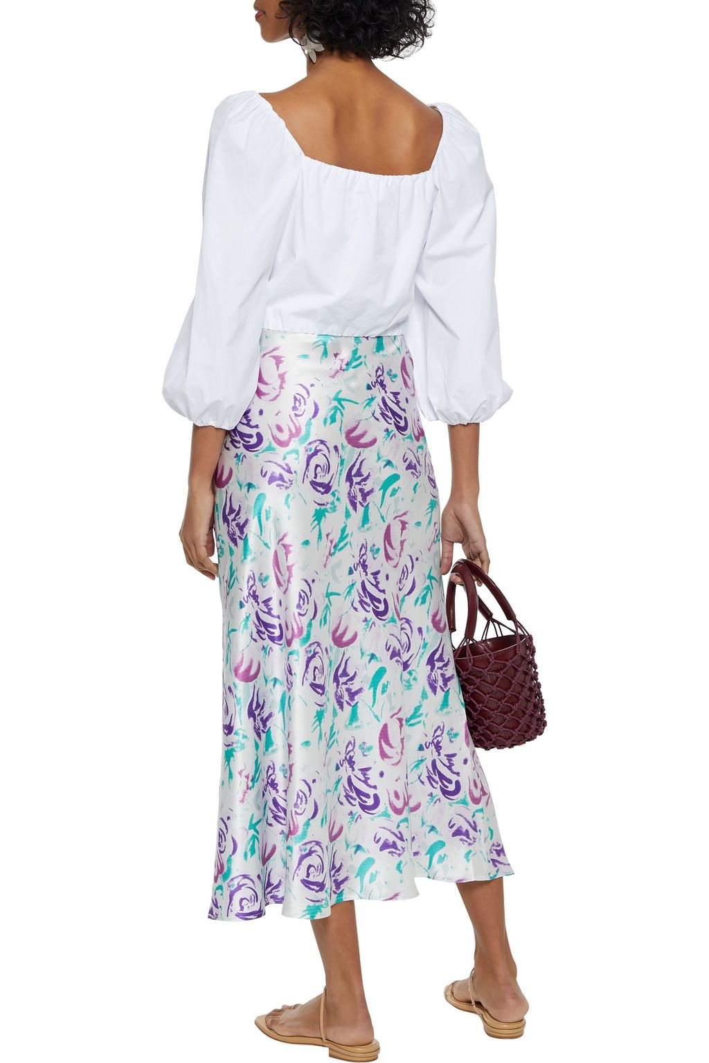 RIXO Kelly floral-print silk and Tencel-blend charmeuse midi skirt