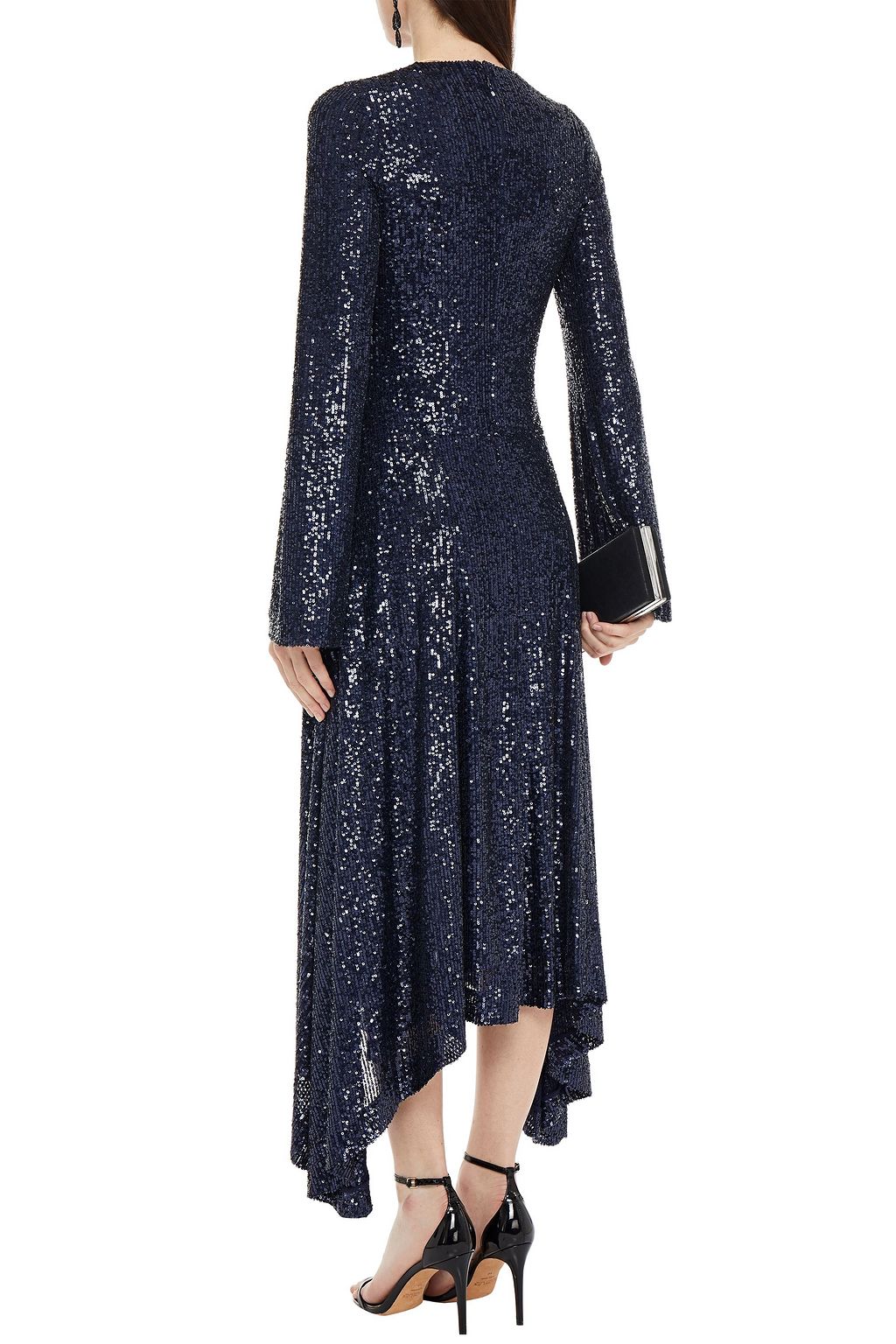 GALVAN  LONDON Modern love asymmetric sequined stretch-tulle midi dress