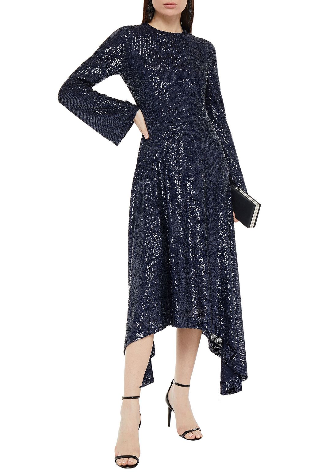 GALVAN  LONDON Modern love asymmetric sequined stretch-tulle midi dress