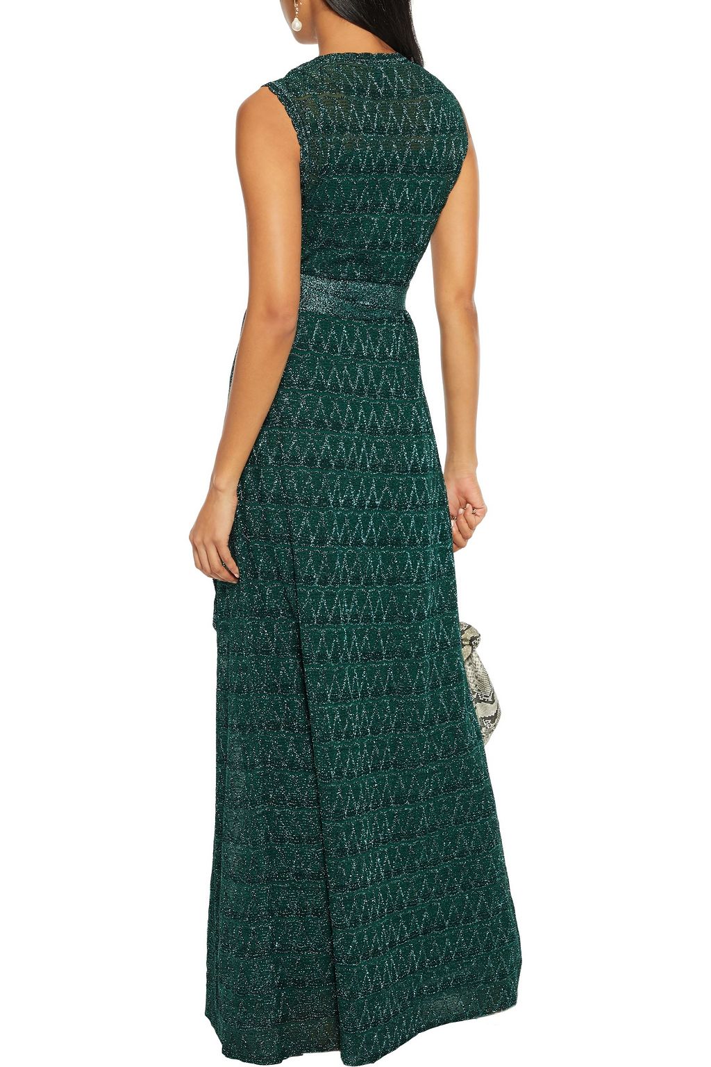 M MISSONI Scalloped metallic crochet-knit maxi wrap dress