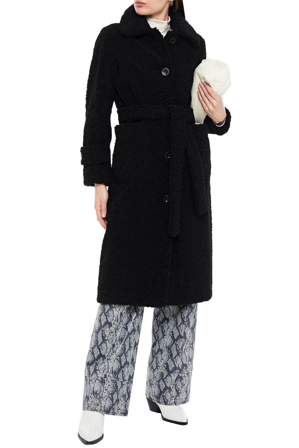 STAND STUDIO Lottie belted faux shearling coat