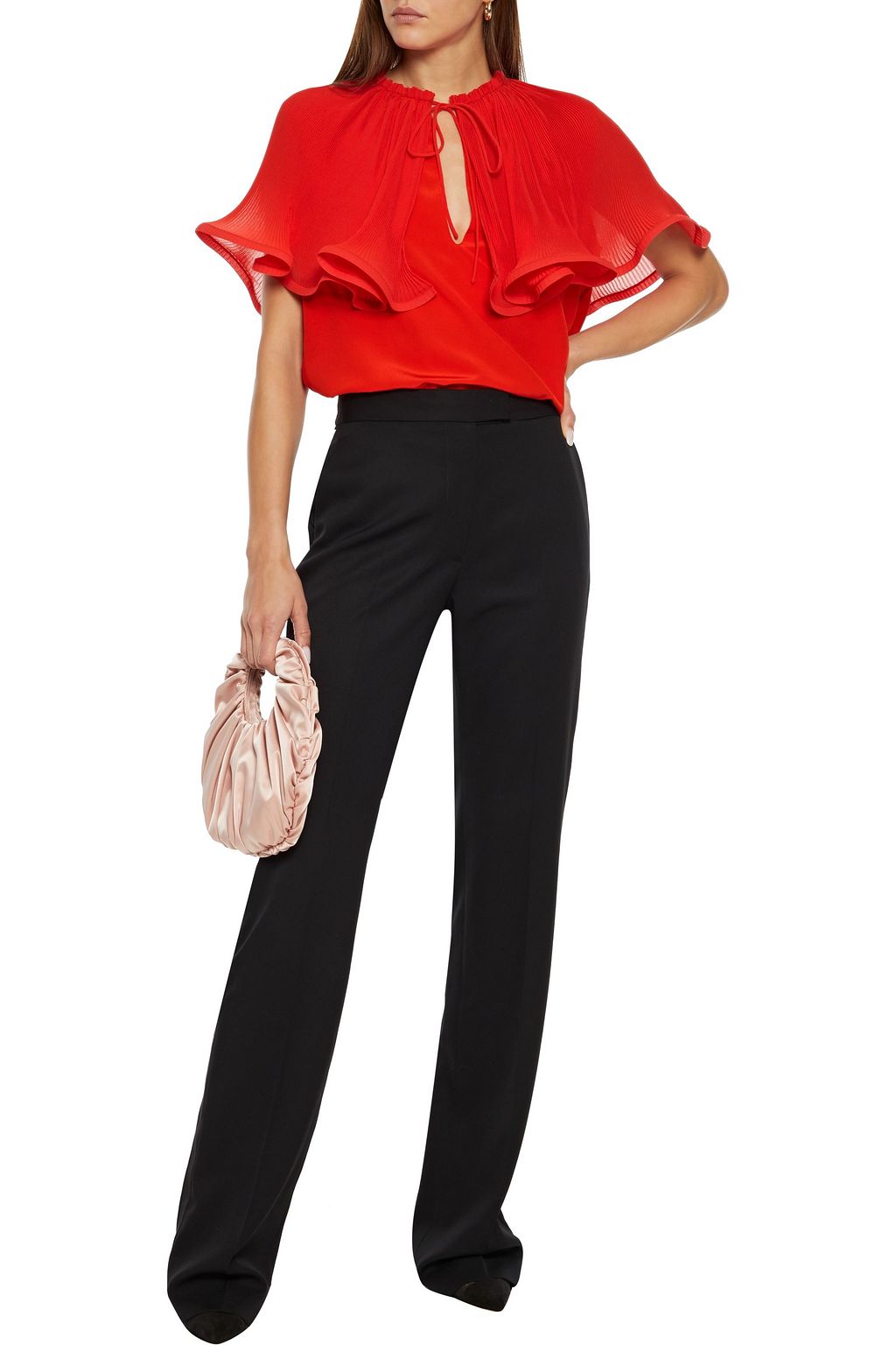 STELLA MCCARTNEY Layered pleated organza and crepe de chine blouse