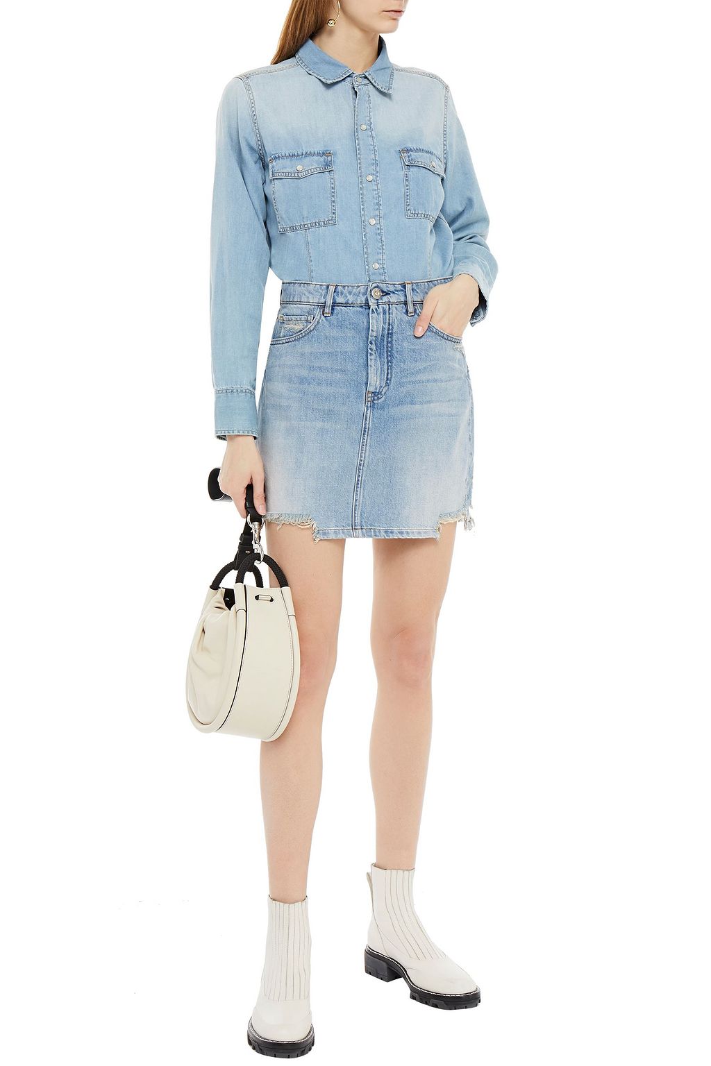 3X1 NYC Distressed denim mini skirt
