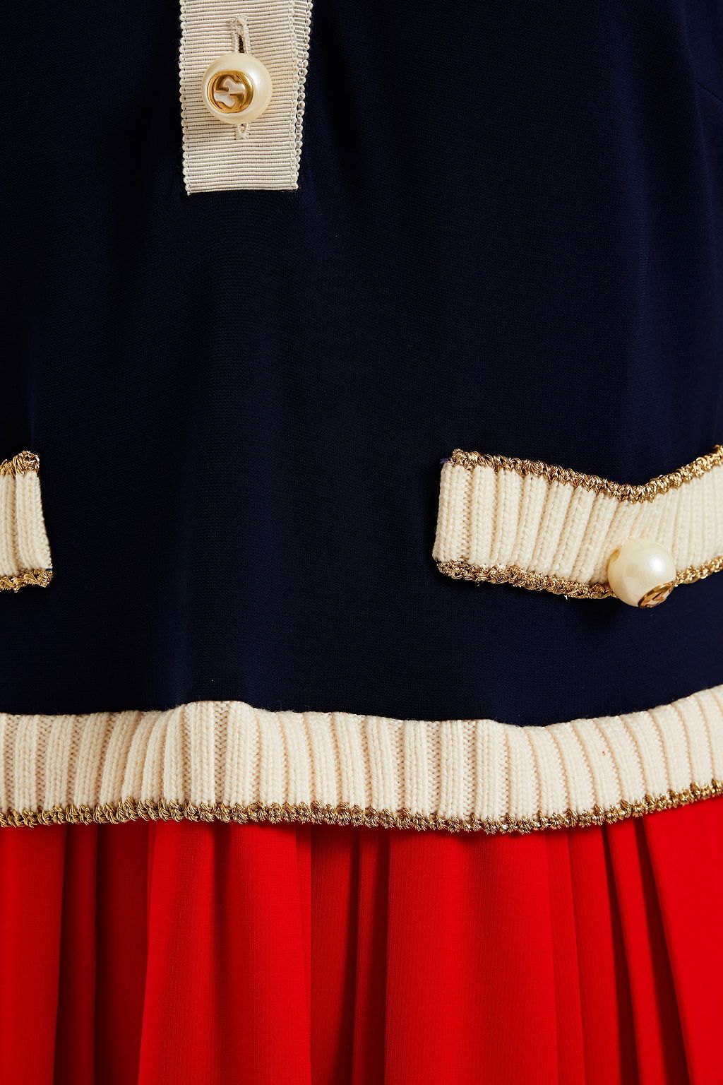 GUCCI Bow-embellished pleated stretch-knit mini dress