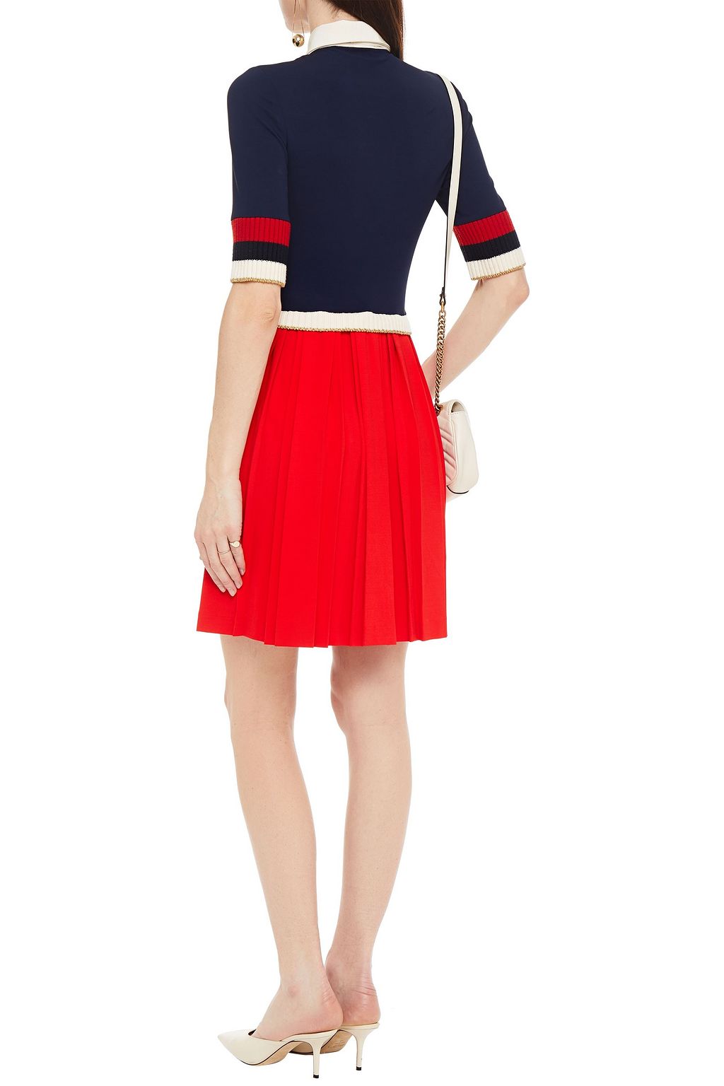 GUCCI Bow-embellished pleated stretch-knit mini dress