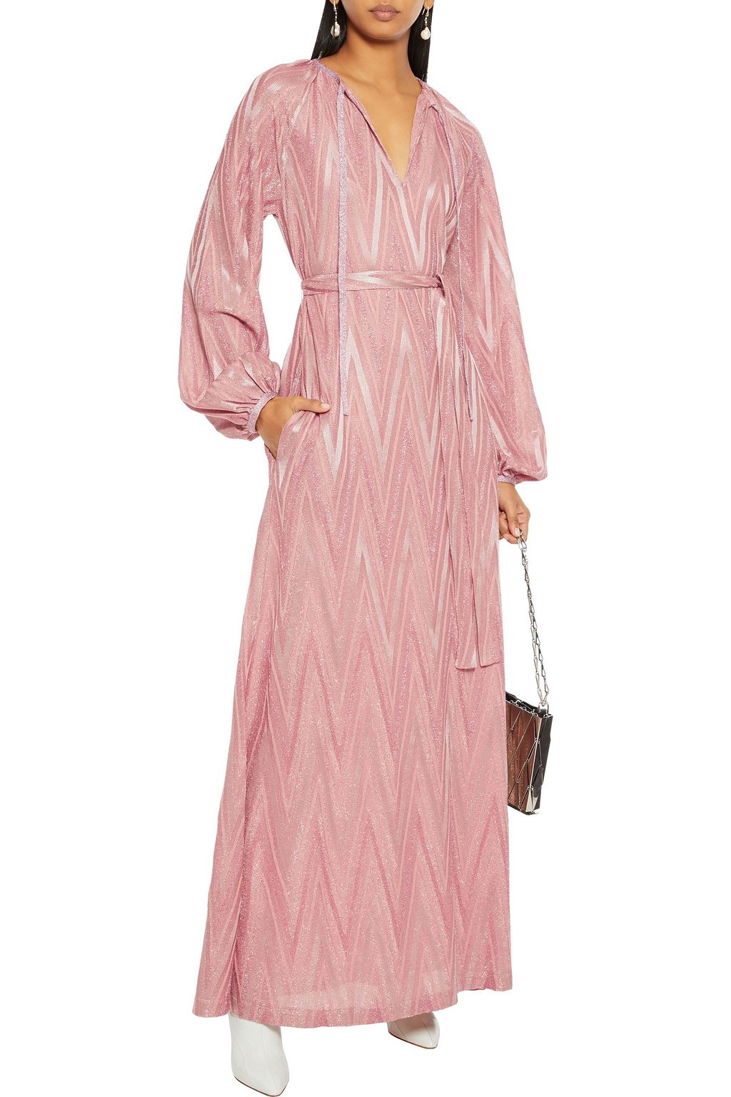 M MISSONI Belted metallic crochet-knit maxi dress