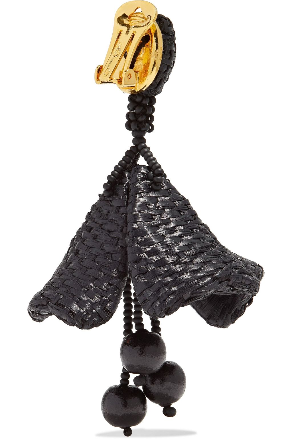 OSCAR DE LA RENTA Gold-tone, faux raffia and bead clip earrings