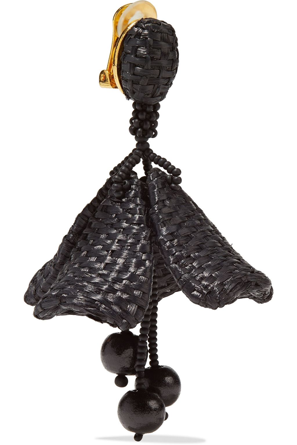 OSCAR DE LA RENTA Gold-tone, faux raffia and bead clip earrings