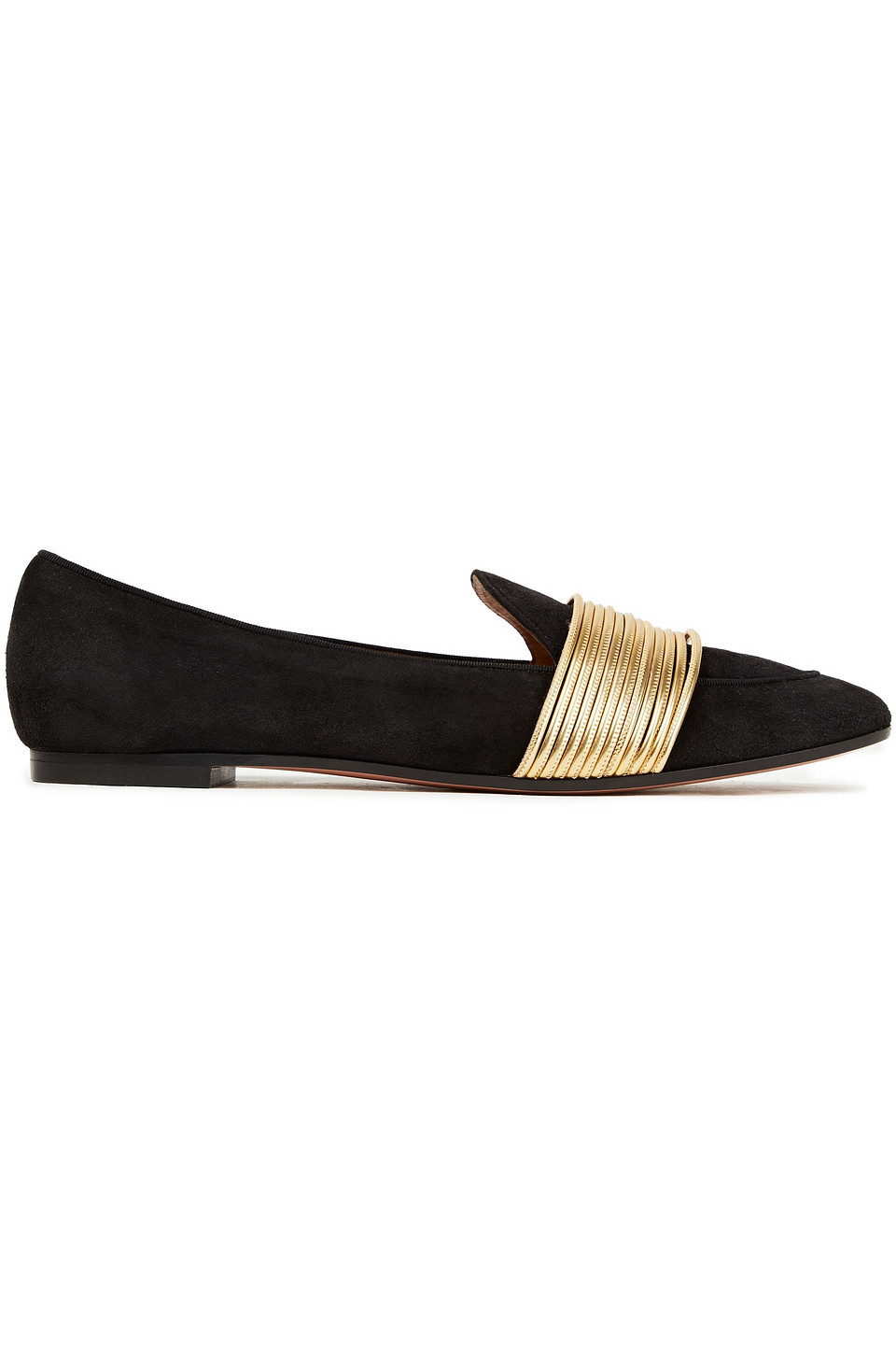 Aquazzura Woman Metallic Faux Leather-trimmed Suede Loafers Black Size 39