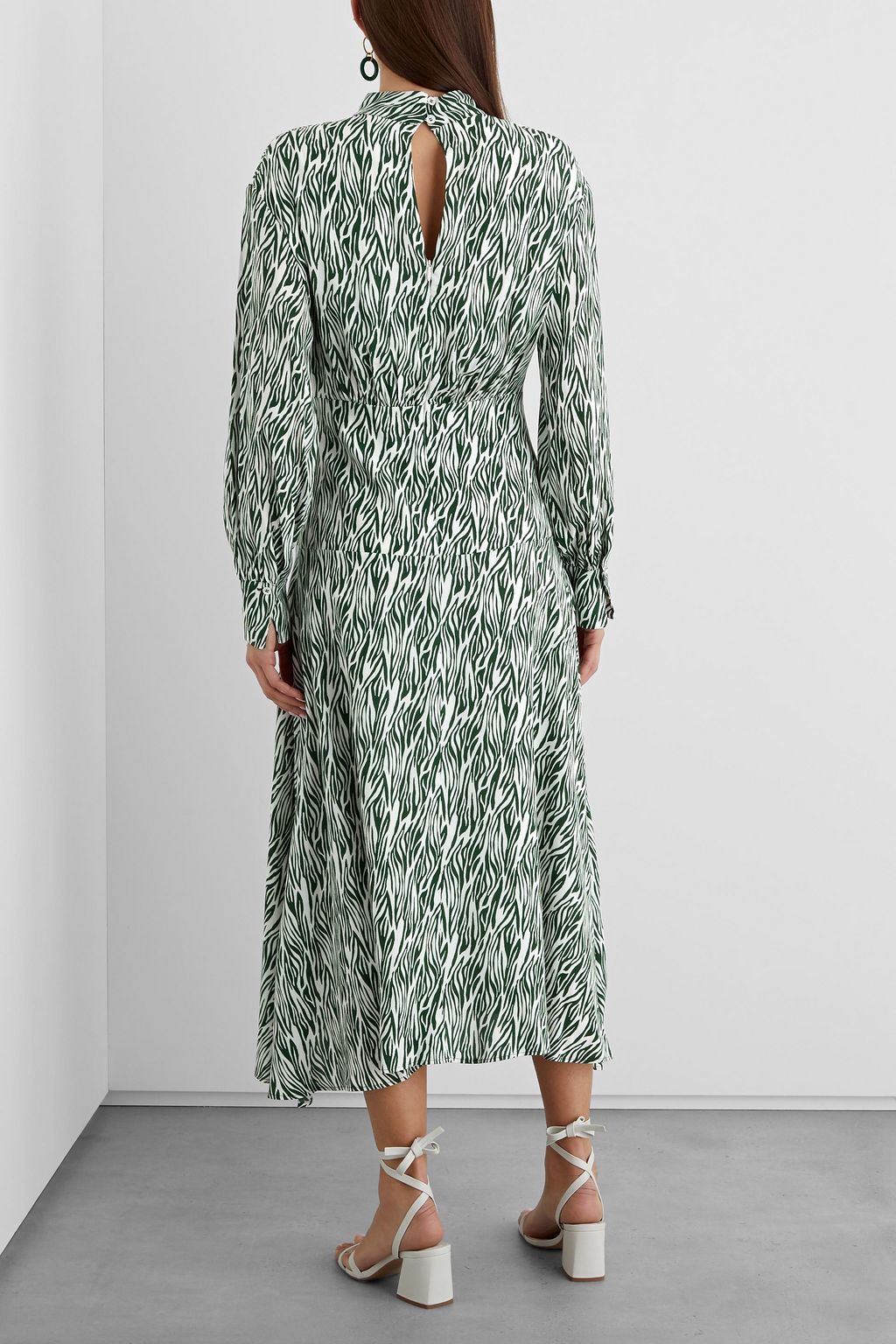IRIS & INK Agnes gathered zebra-print crepe midi dress