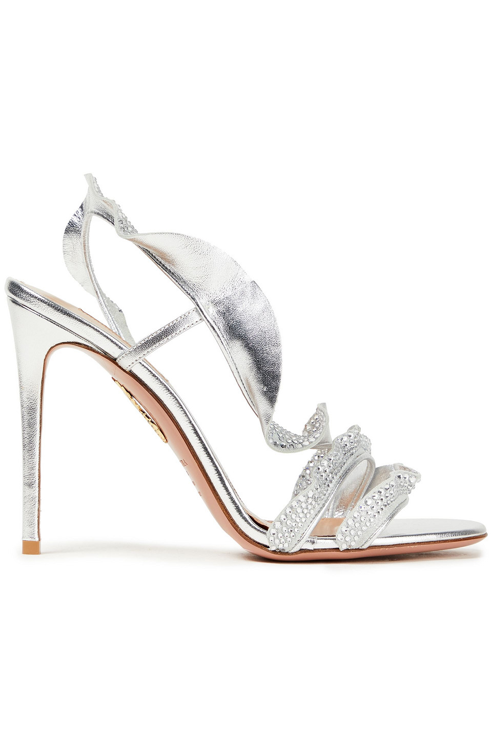 Aquazzura Woman Crystal-embellished Ruffled Metallic Leather Slingback Sandals Silver Size 36.5