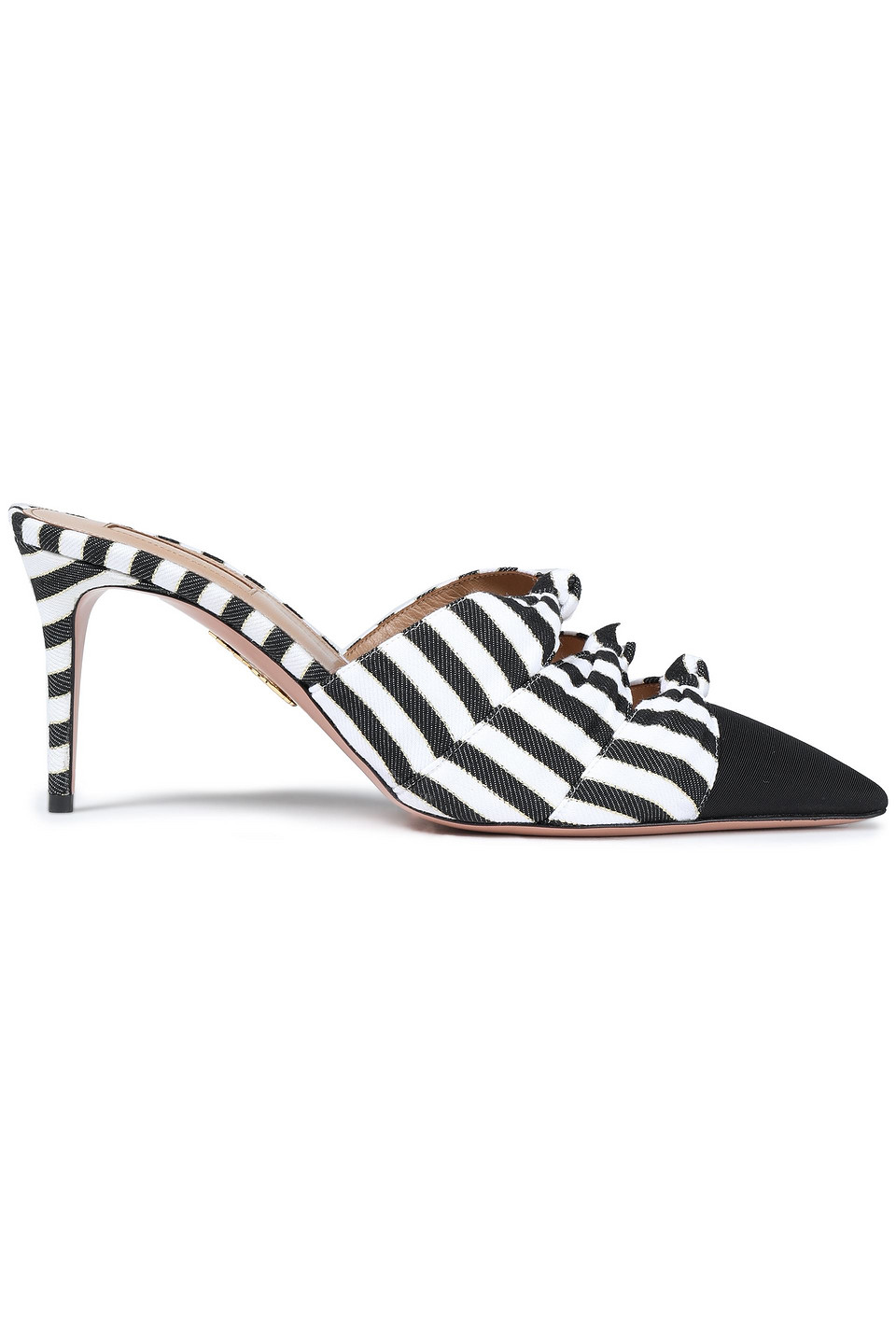 Aquazzura Woman Mondaine 75 Faille-trimmed Knotted Striped Twill Mules Black Size 40