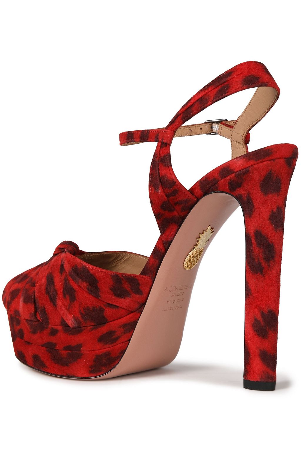 AQUAZZURA Evita Plateau 130 knotted leopard-print suede platform sandals