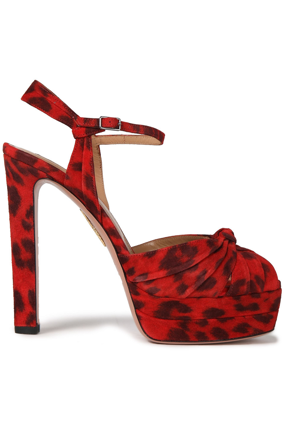 Aquazzura Woman Evita Plateau 130 Knotted Leopard-print Suede Platform Sandals Red Size 39.5