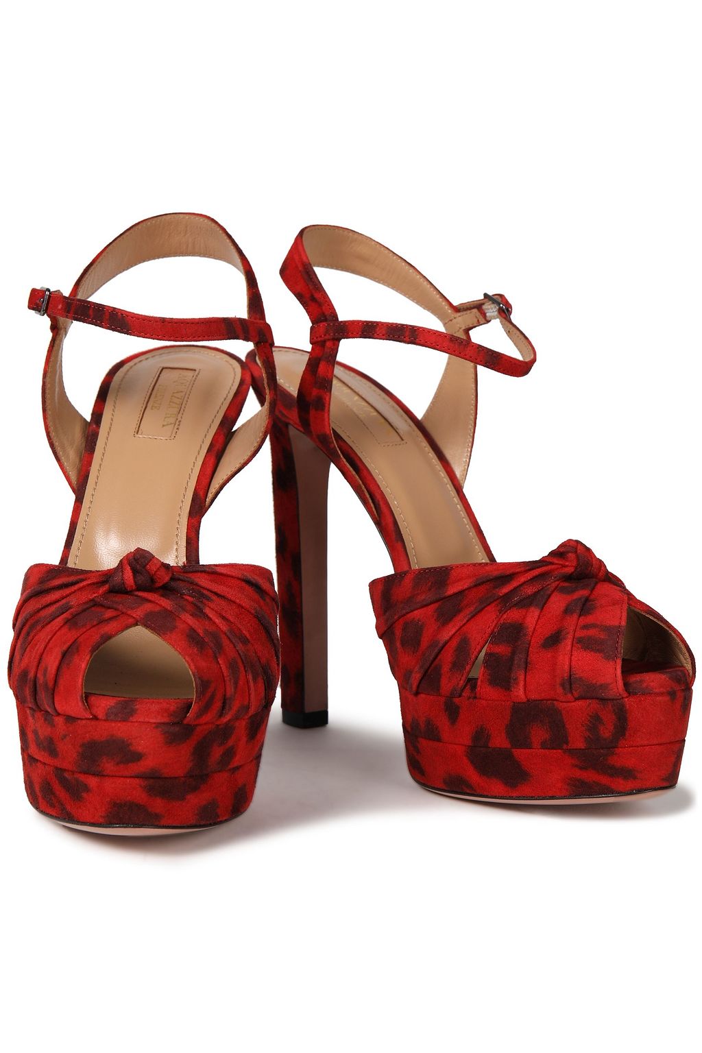 AQUAZZURA Evita Plateau 130 knotted leopard-print suede platform sandals