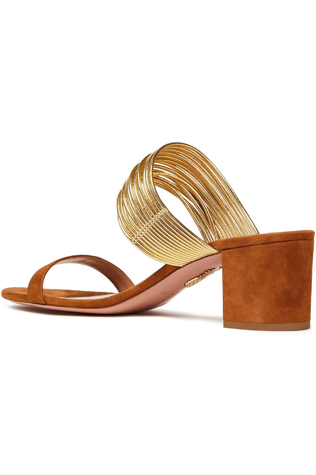 AQUAZZURA Rendez Vous 50 suede and metallic faux leather mules
