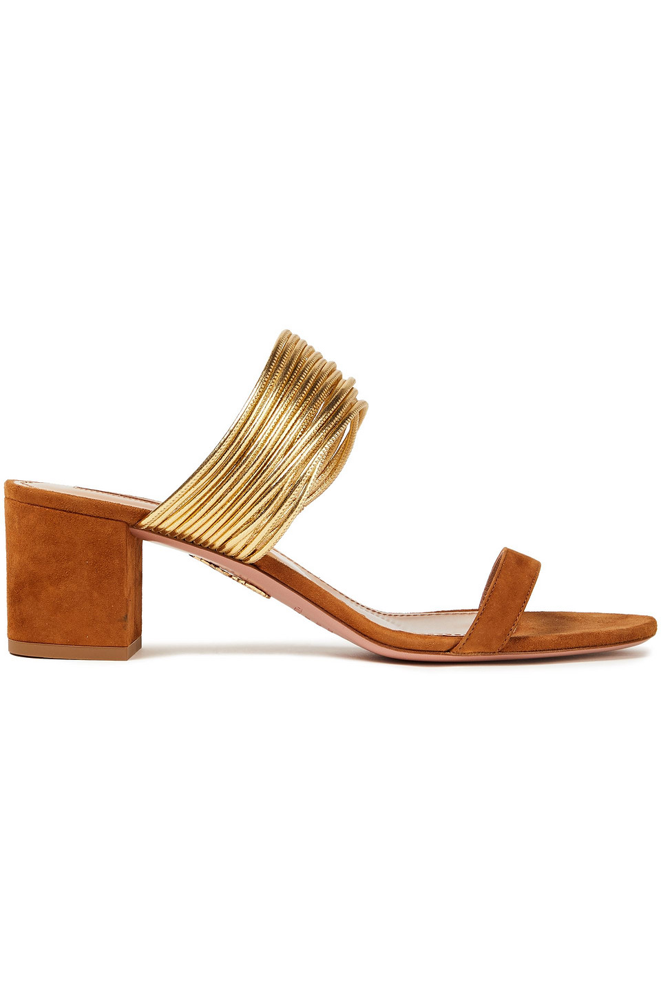 Aquazzura Woman Rendez Vous 50 Suede And Metallic Faux Leather Mules Camel Size 38