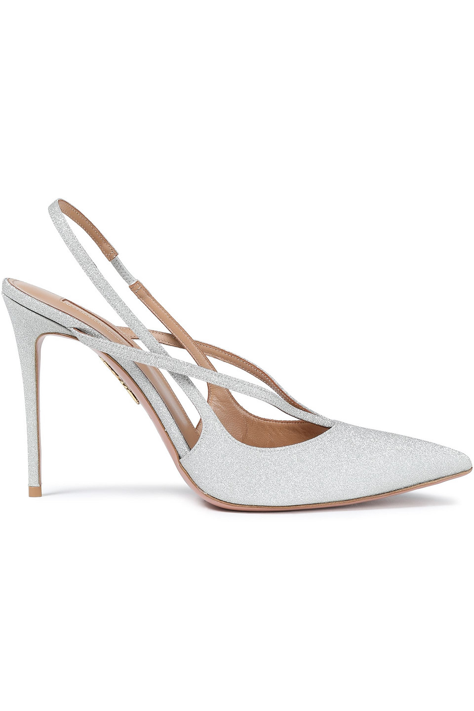 Aquazzura Woman Soul 105 Glittered Faux Leather Slingback Pumps Silver Size 36