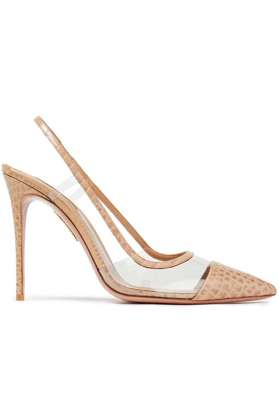 Aquazzura Woman Temptation 105 Pvc And Croc-effect Leather Slingback Pumps Antique Rose Size 40.5