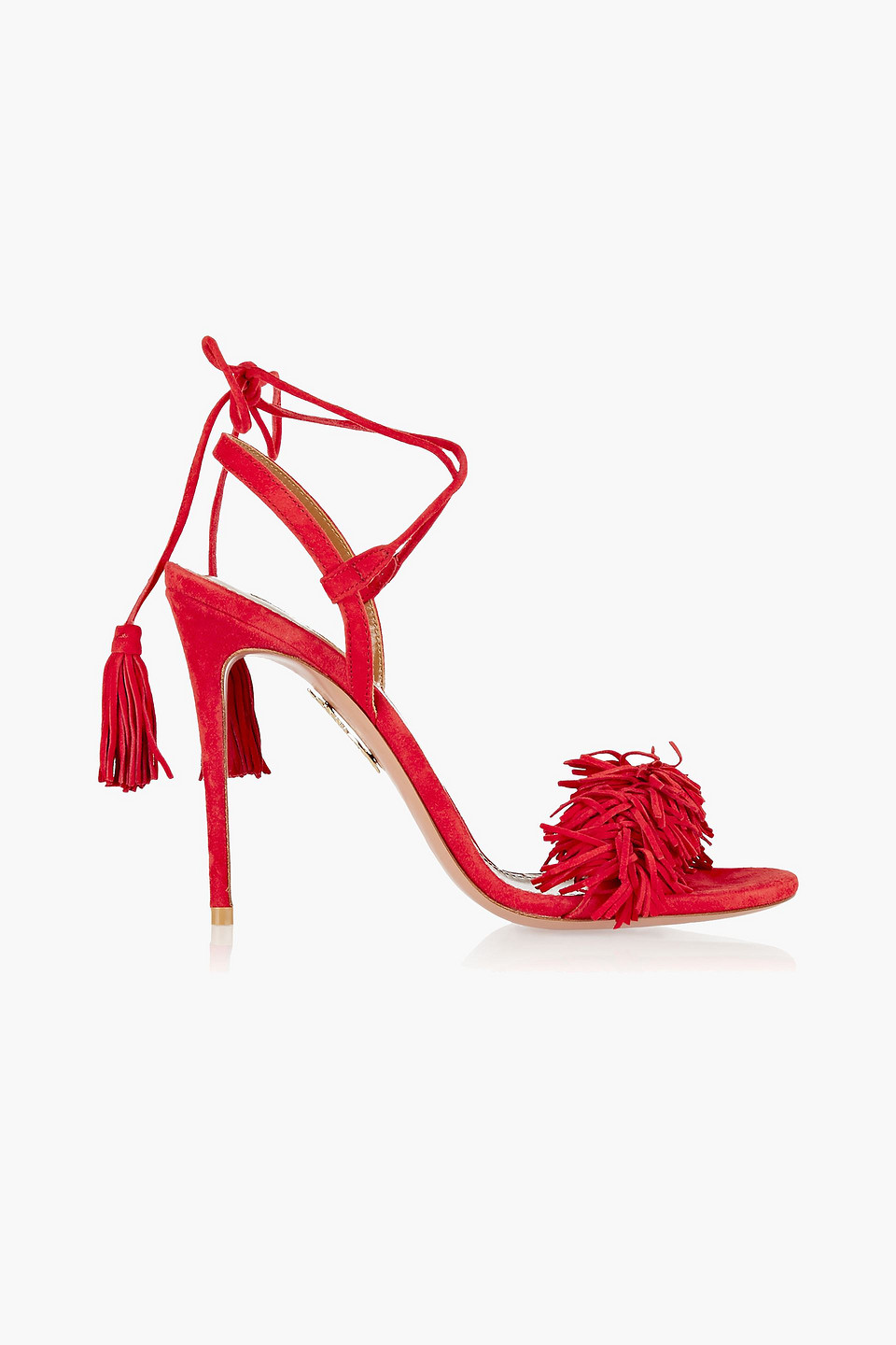 Aquazzura Woman Wild Thing 105 Fringed Suede Sandals Tomato Red Size 35.5