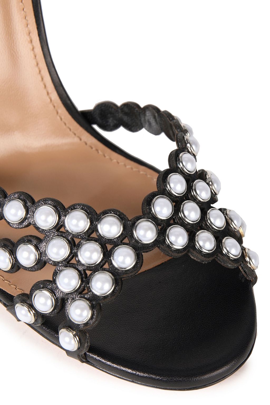 AQUAZZURA Tequila 105 faux pearl-embellished leather sandals