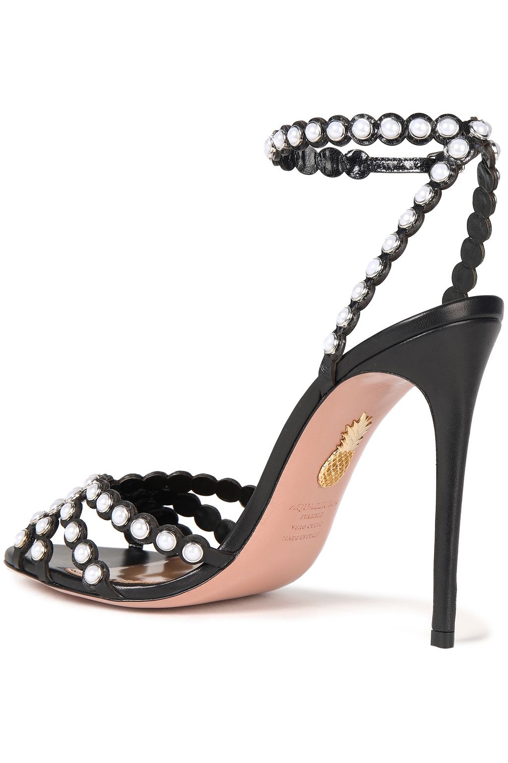 AQUAZZURA Tequila 105 faux pearl-embellished leather sandals