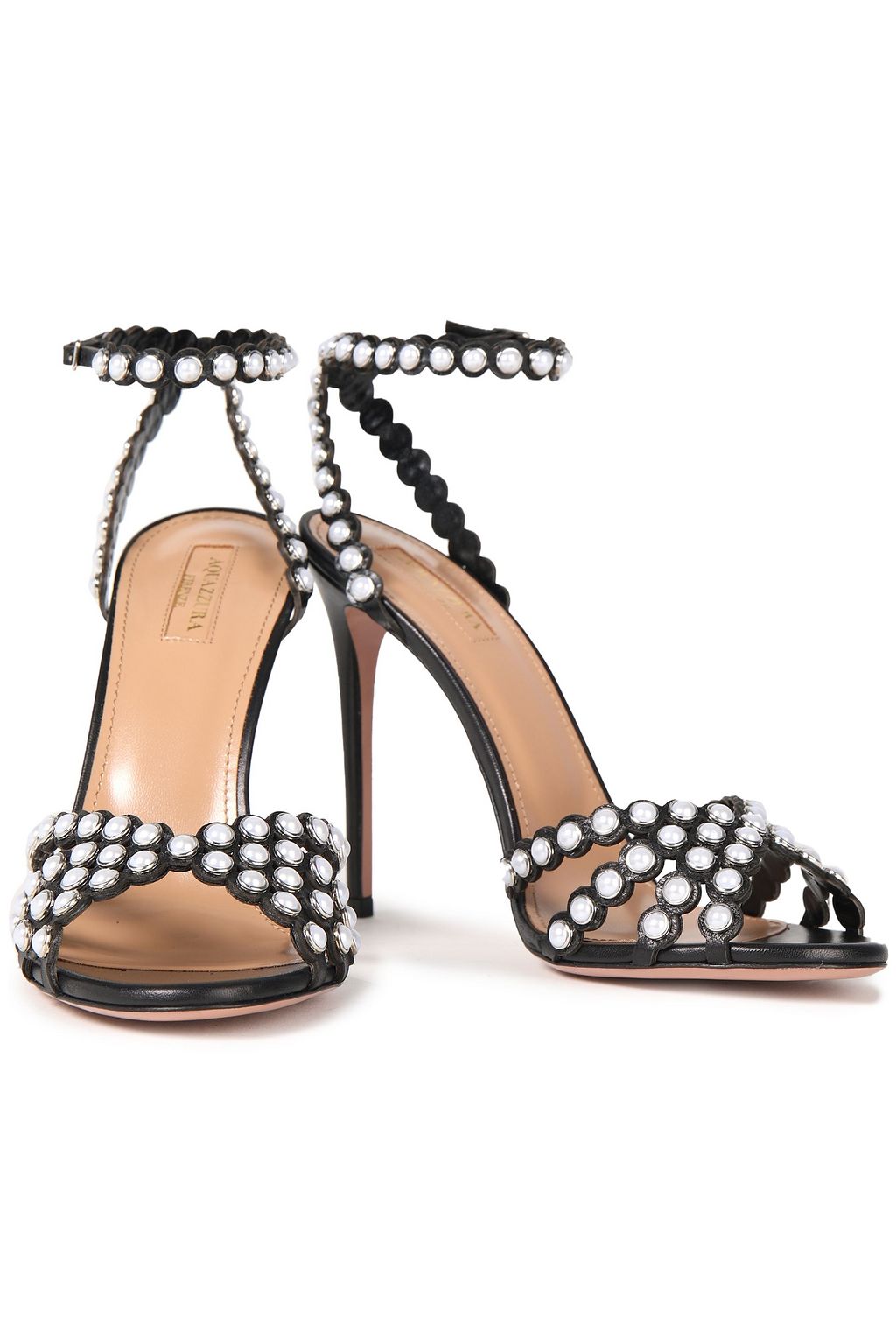 AQUAZZURA Tequila 105 faux pearl-embellished leather sandals