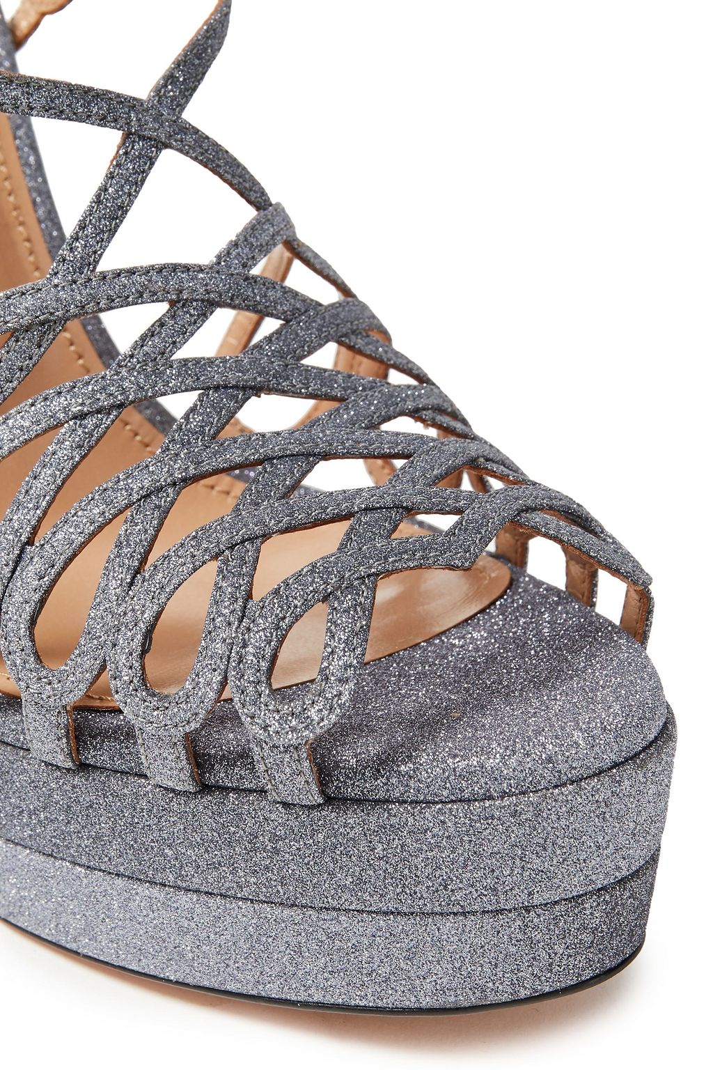 AQUAZZURA Monroe Plateau 130 glittered woven platform sandals Sale up