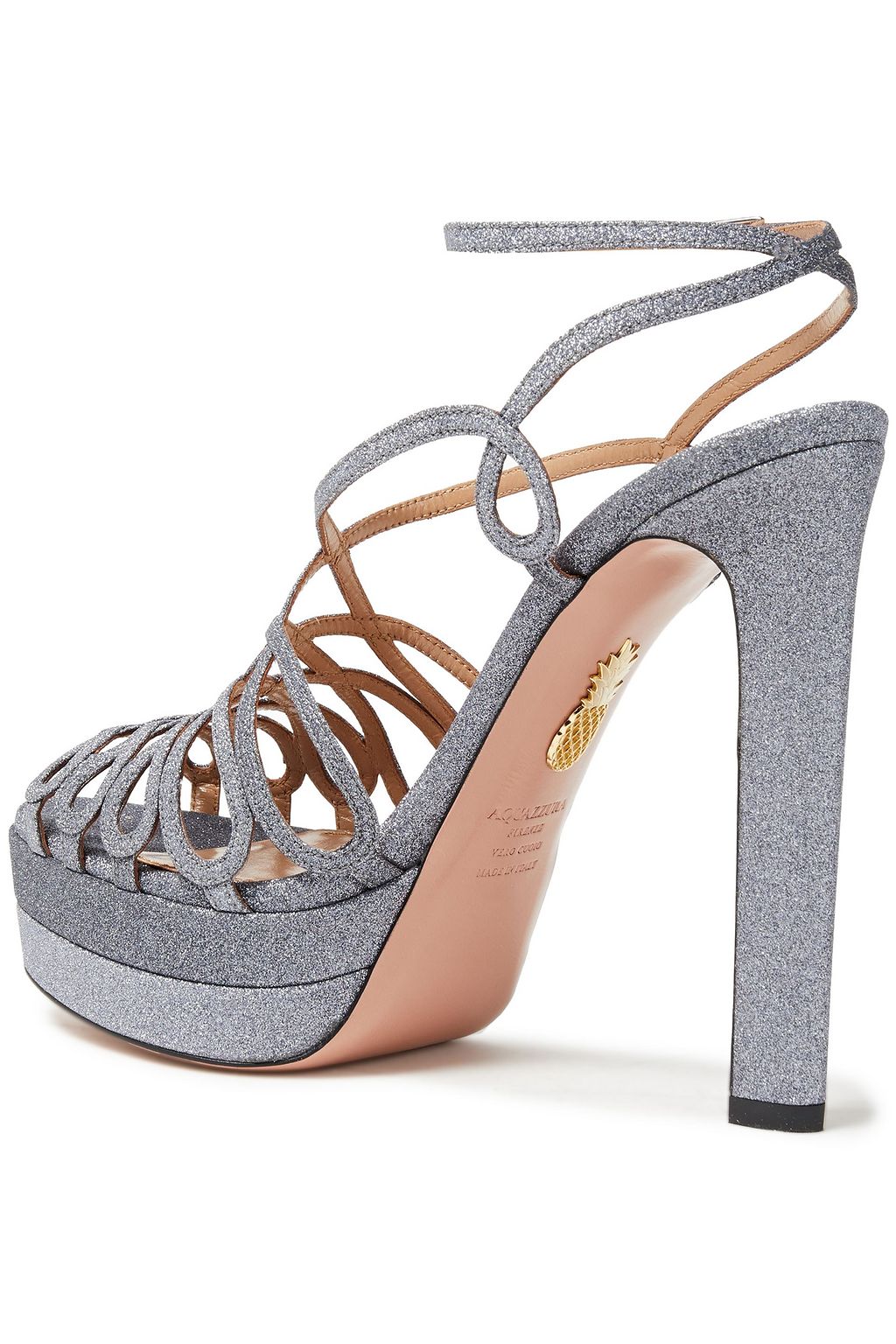 AQUAZZURA Monroe Plateau 130 glittered woven platform sandals Sale up