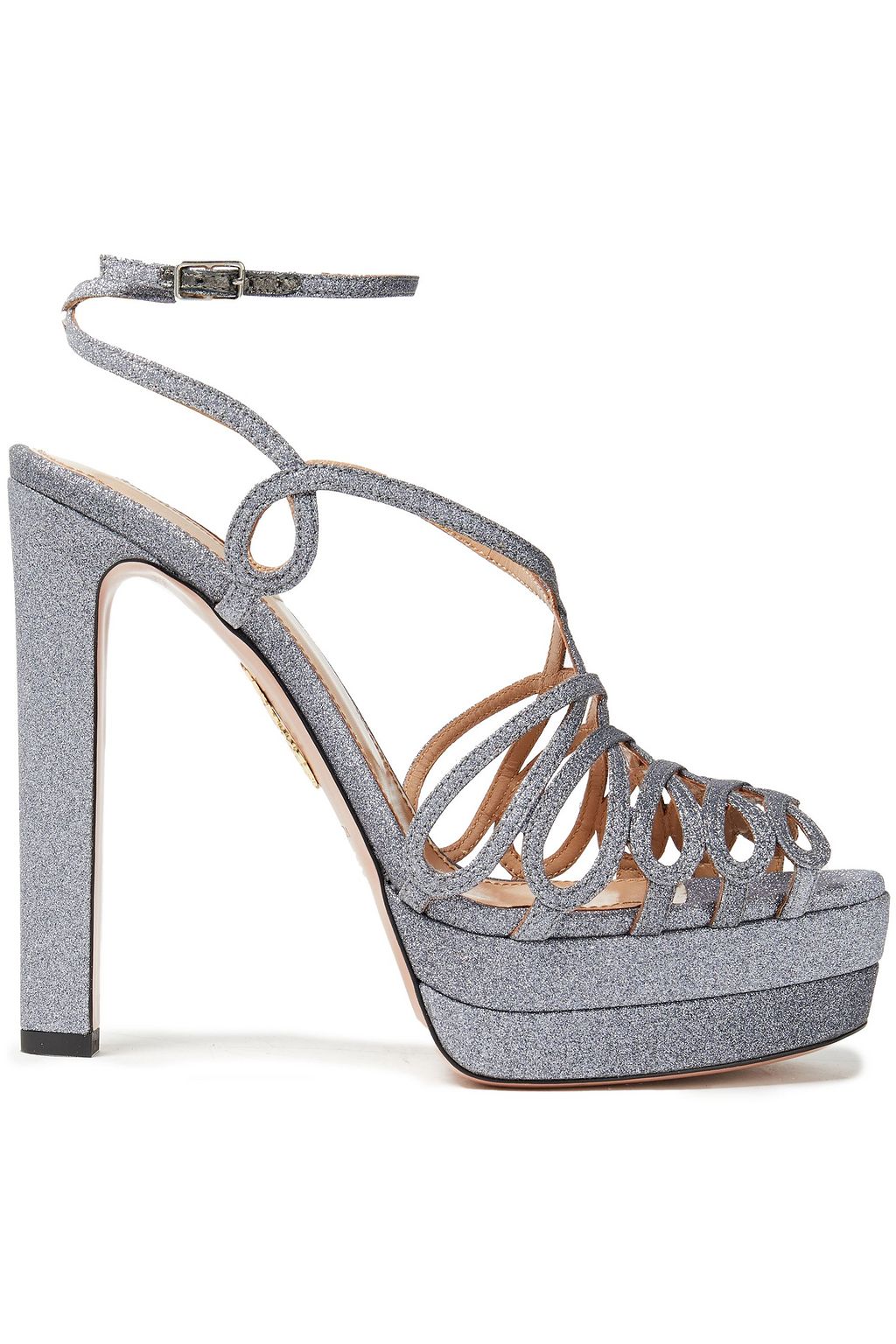 AQUAZZURA Monroe Plateau 130 glittered woven platform sandals Sale up