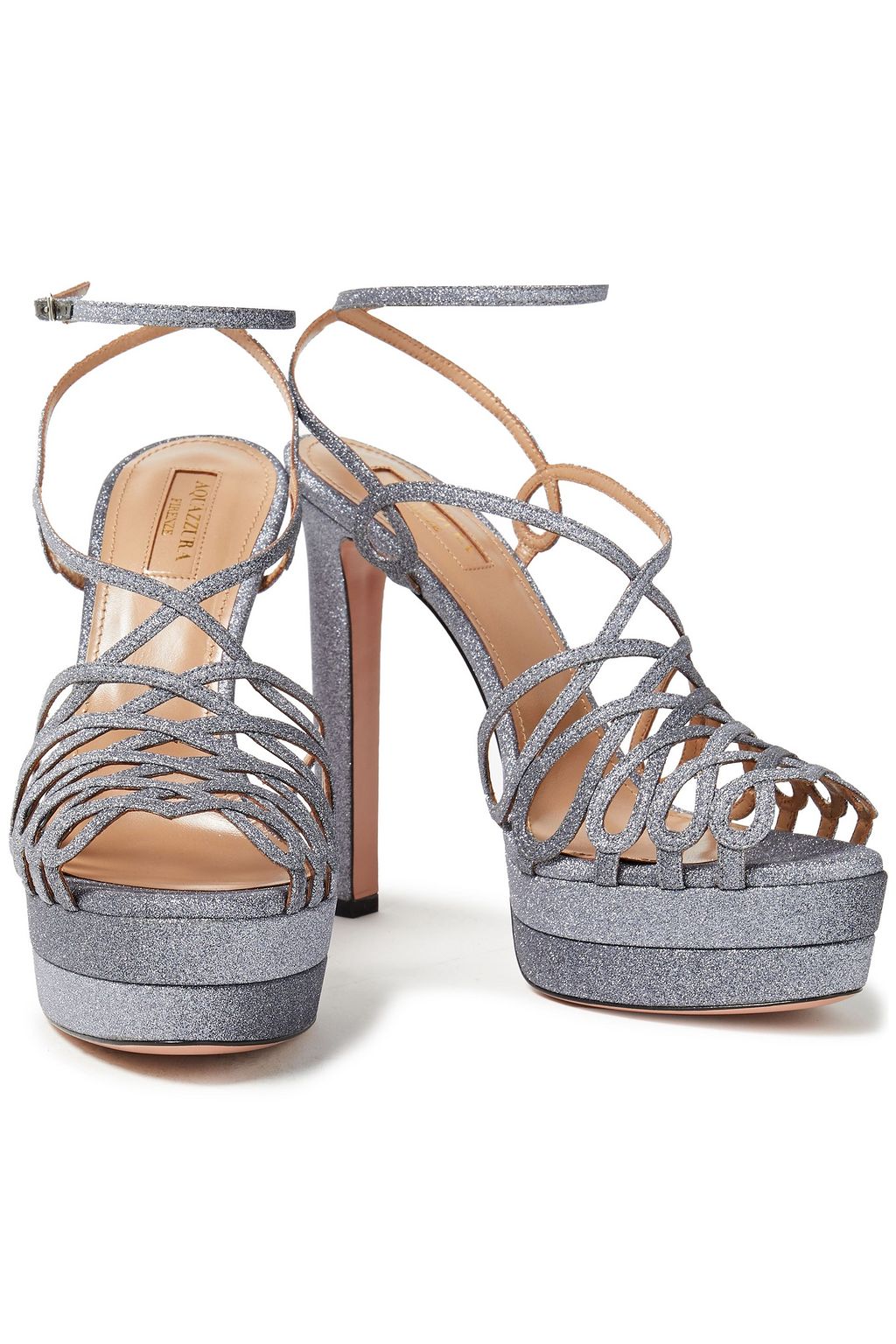 AQUAZZURA Monroe Plateau 130 glittered woven platform sandals Sale up