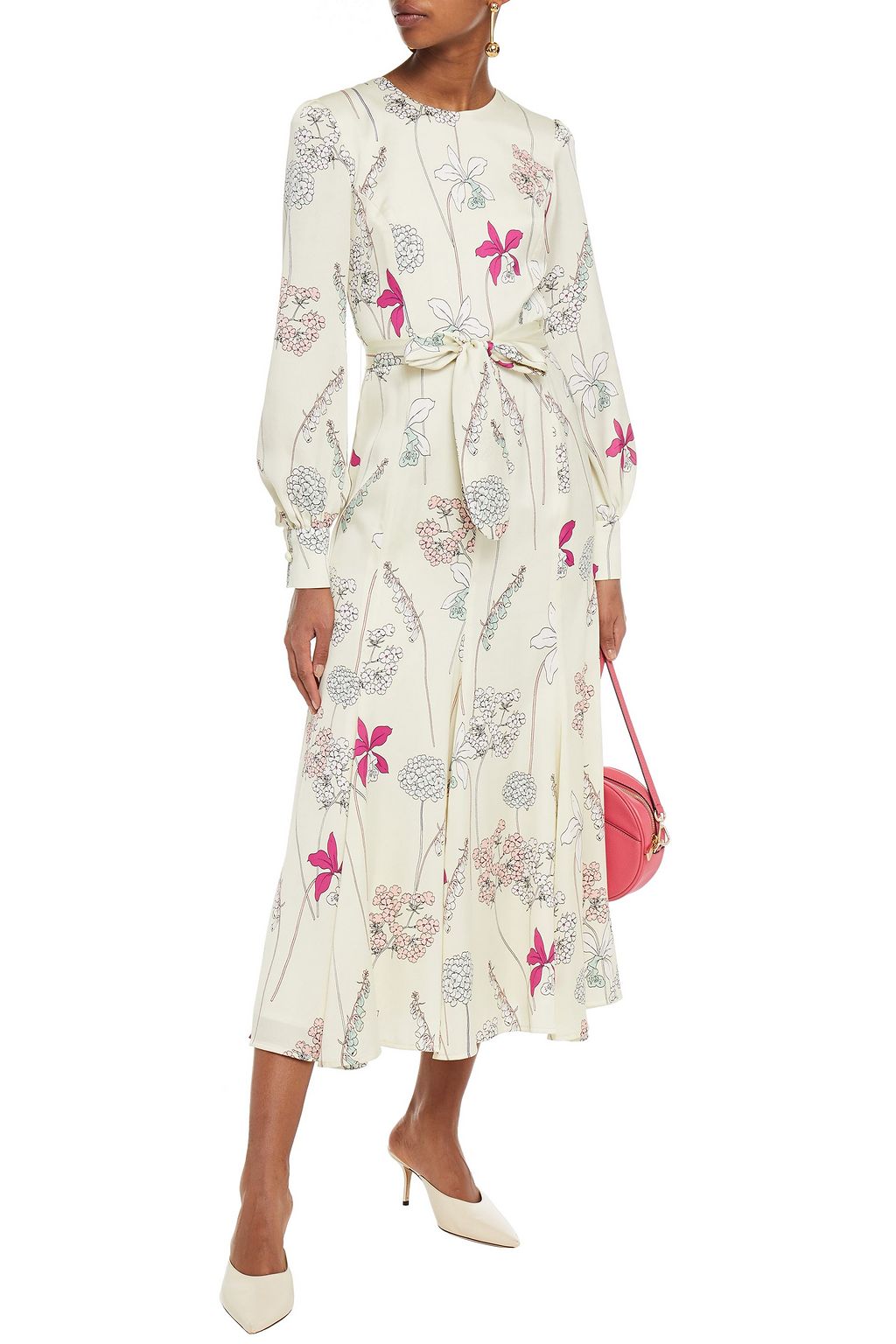 GOAT Jemima belted floral-print satin-crepe midi dress