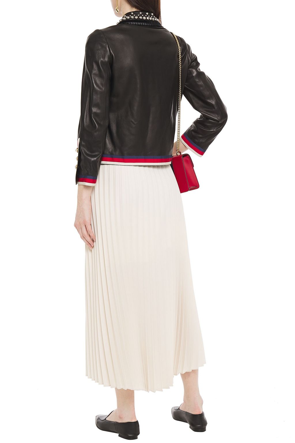GUCCI Studded grosgrain-trimmed leather jacket