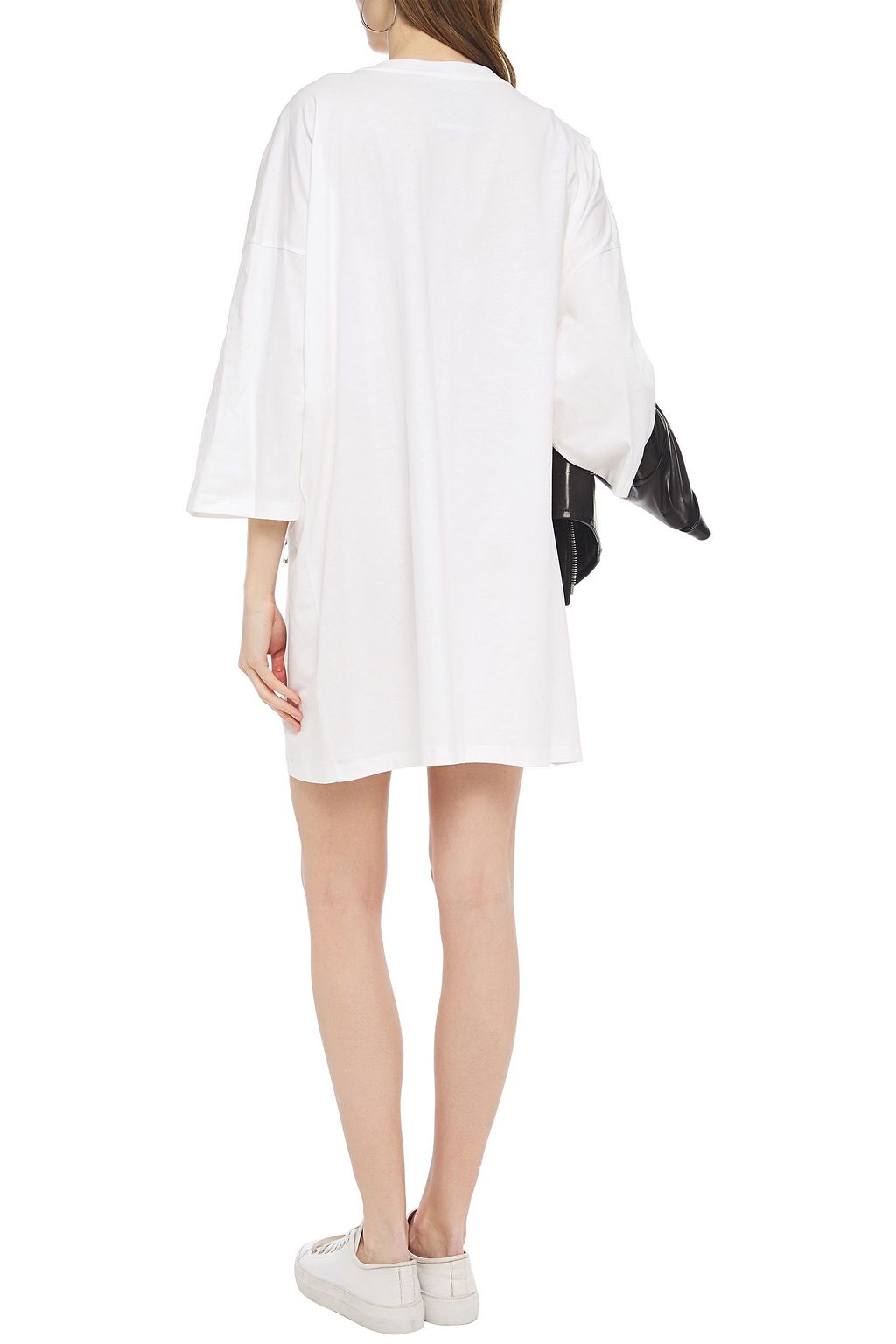 MOSCHINO Oversized embellished printed cotton-jersey mini dress