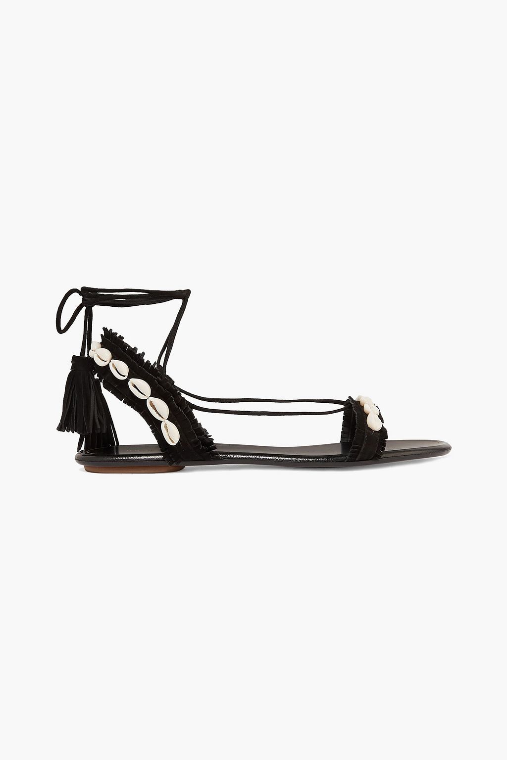 Black Honolulu suede and shell sandals | AQUAZZURA | THE OUTNET