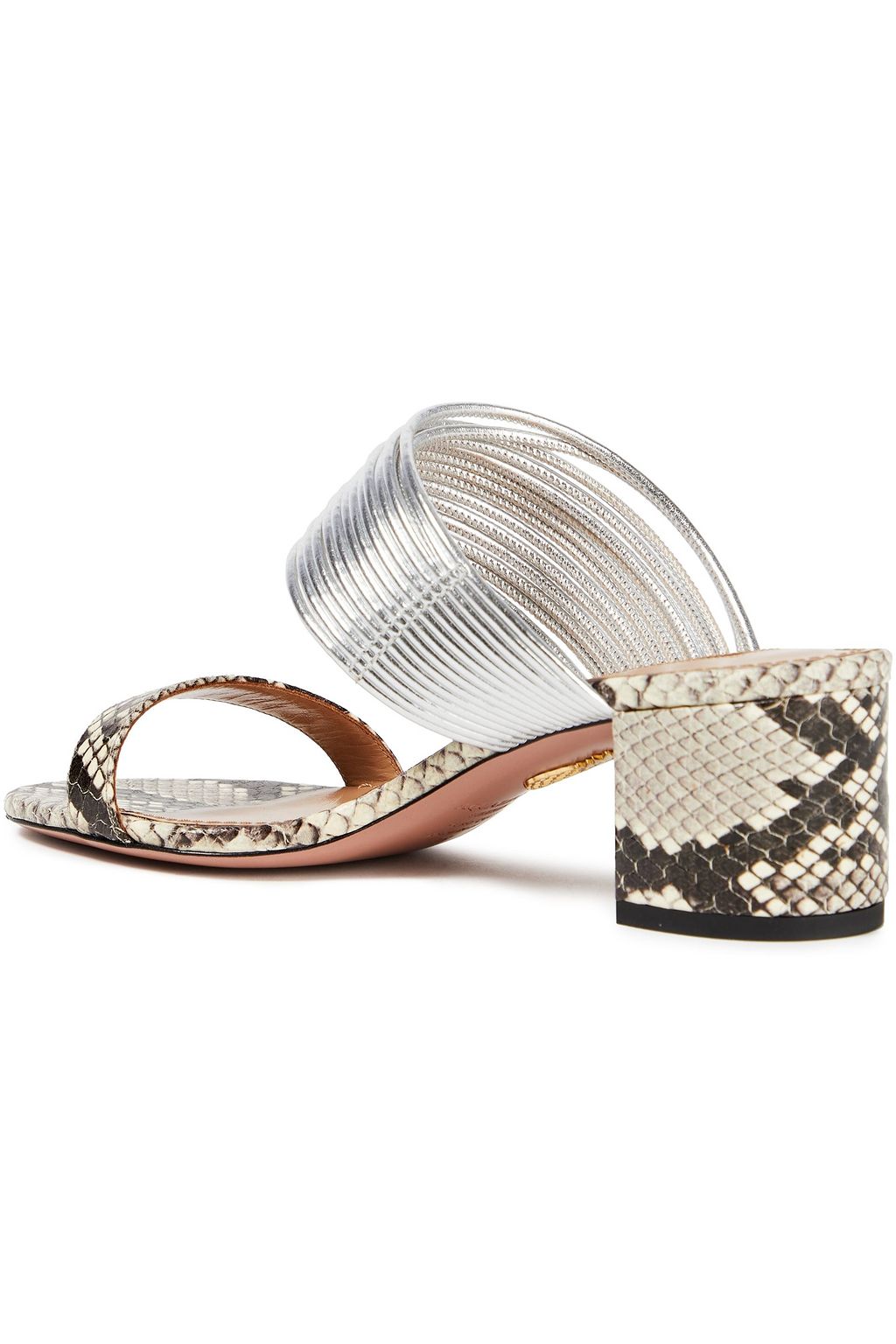 AQUAZZURA Rendez Vous 50 metallic faux leather and elaphe mules