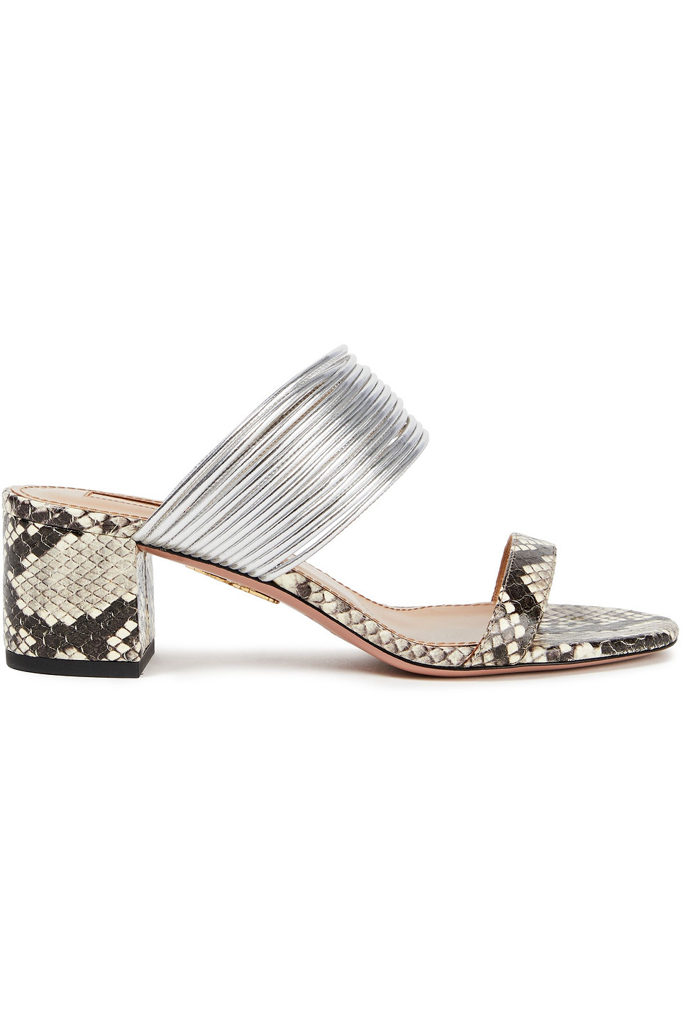 Rendez Vous 50 metallic faux leather and elaphe mules