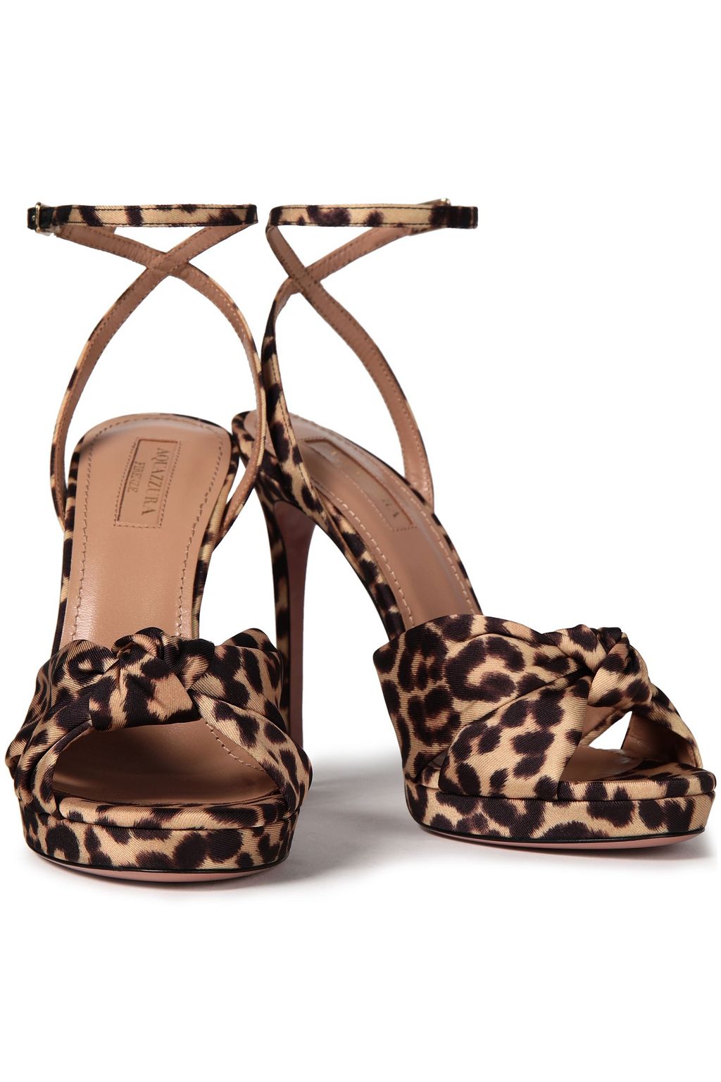 AQUAZZURA Chance 115 leopard-print satin-twill platform sandals