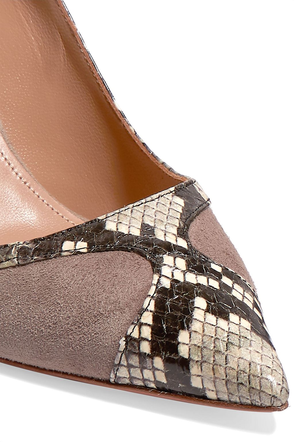 AQUAZZURA Snake-print elaphe and suede pumps
