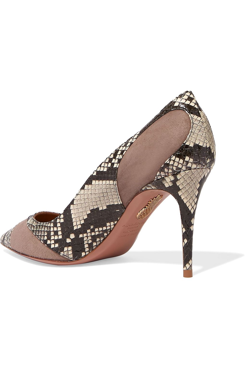 AQUAZZURA Snake-print elaphe and suede pumps