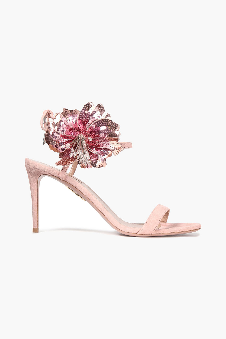 Aquazzura Woman Disco Flower 85 Embellished Suede Sandals Blush Size 39.5