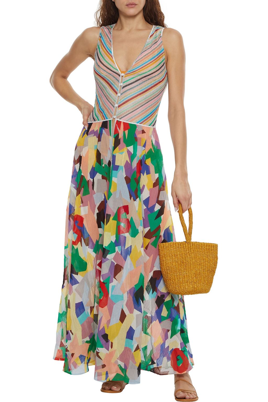 MISSONI Mare metallic crochet-knit and printed seersucker coverup