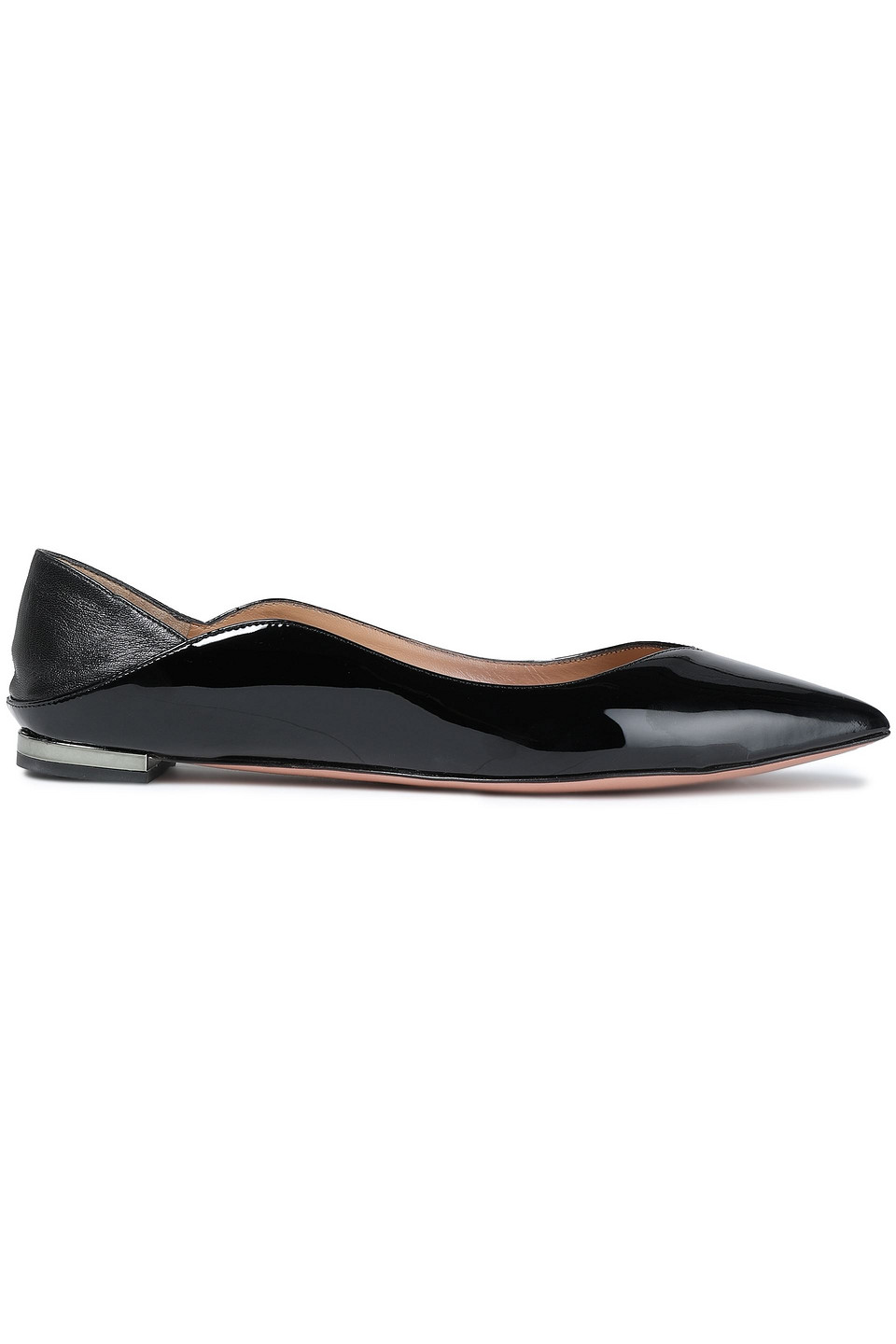 Aquazzura Woman Zen Smooth And Patent-leather Collapsible-heel Point-toe Flats Black Size 34