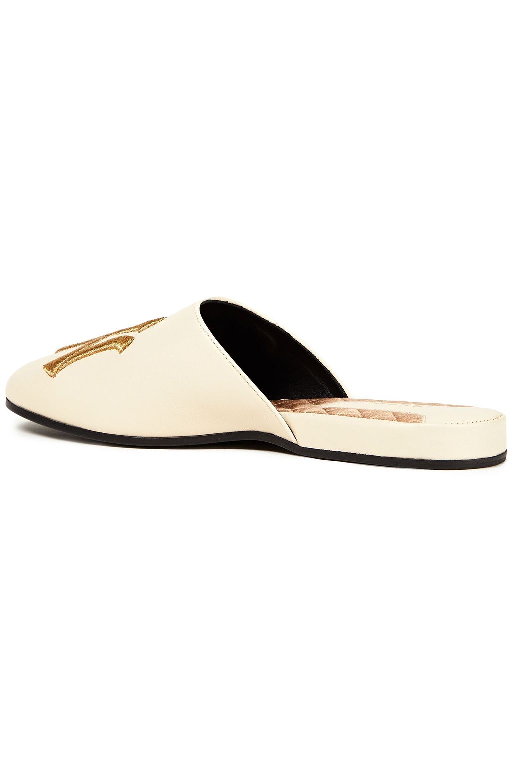 GUCCI + New York Yankees Slippers aus Leder mit Stickereien in Metallic-Optik